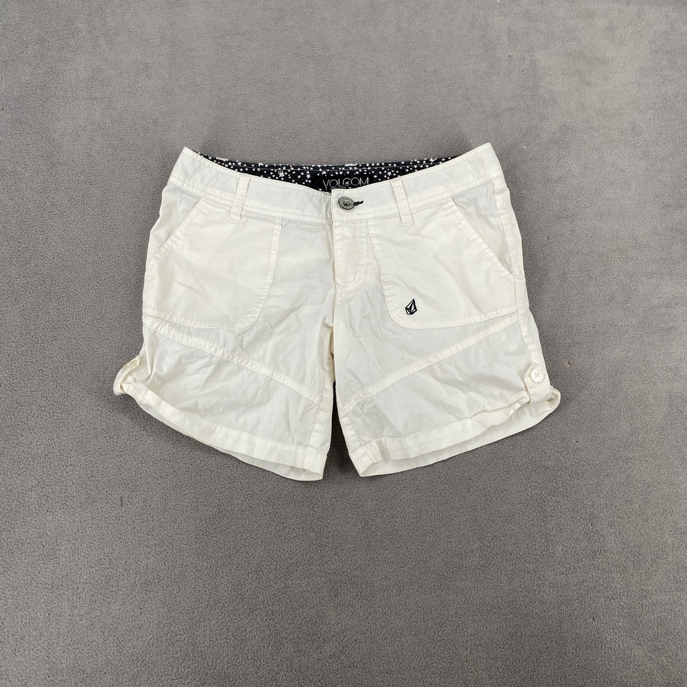 Volcom Womens White Cargo Shorts Star Waistband Size 0 Casual Summer Beach